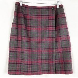 Plaid Wrap Skirt Lined Purple Red Gray Size 8